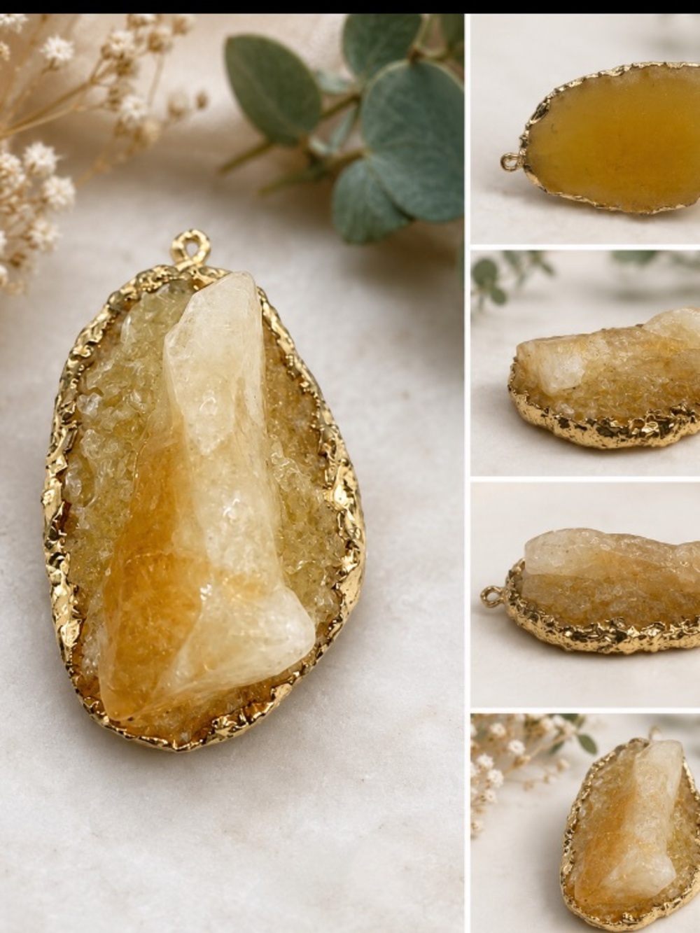 Natural Raw Citrine Gold-Edge Pendant